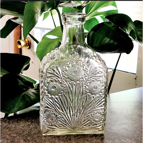 Antique Mid Century Embossed Flower
Liquor Bottle Glass Decanter - Picture 2 of 8